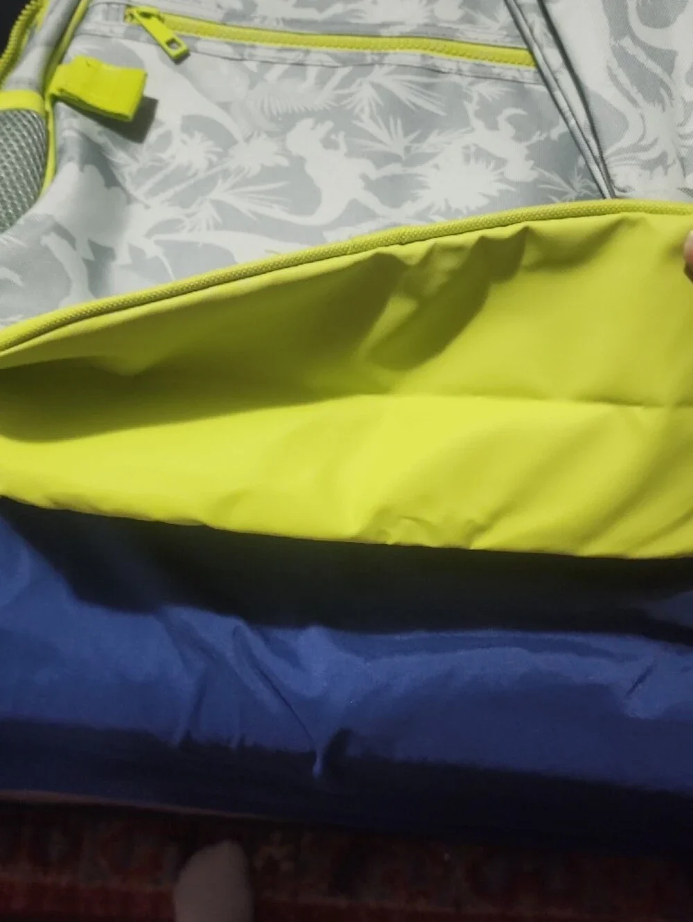 Kids Neon Yellow Trim Gray Dino Print Backpack - Unbranded